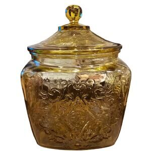 Amber Depression Glass Madrid Glass Cookie Candy Jar Canister